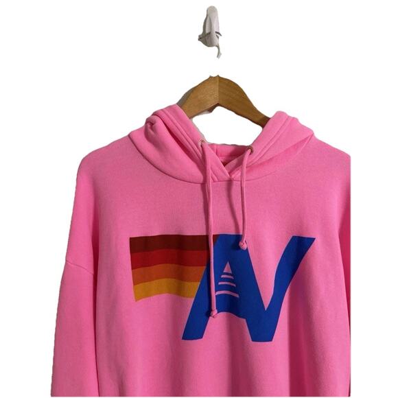 Aviator Nation Logo Pullover Relaxed Hoodie Neon Pink Size Medium Surf Beach V27 - Picture 3 of 7